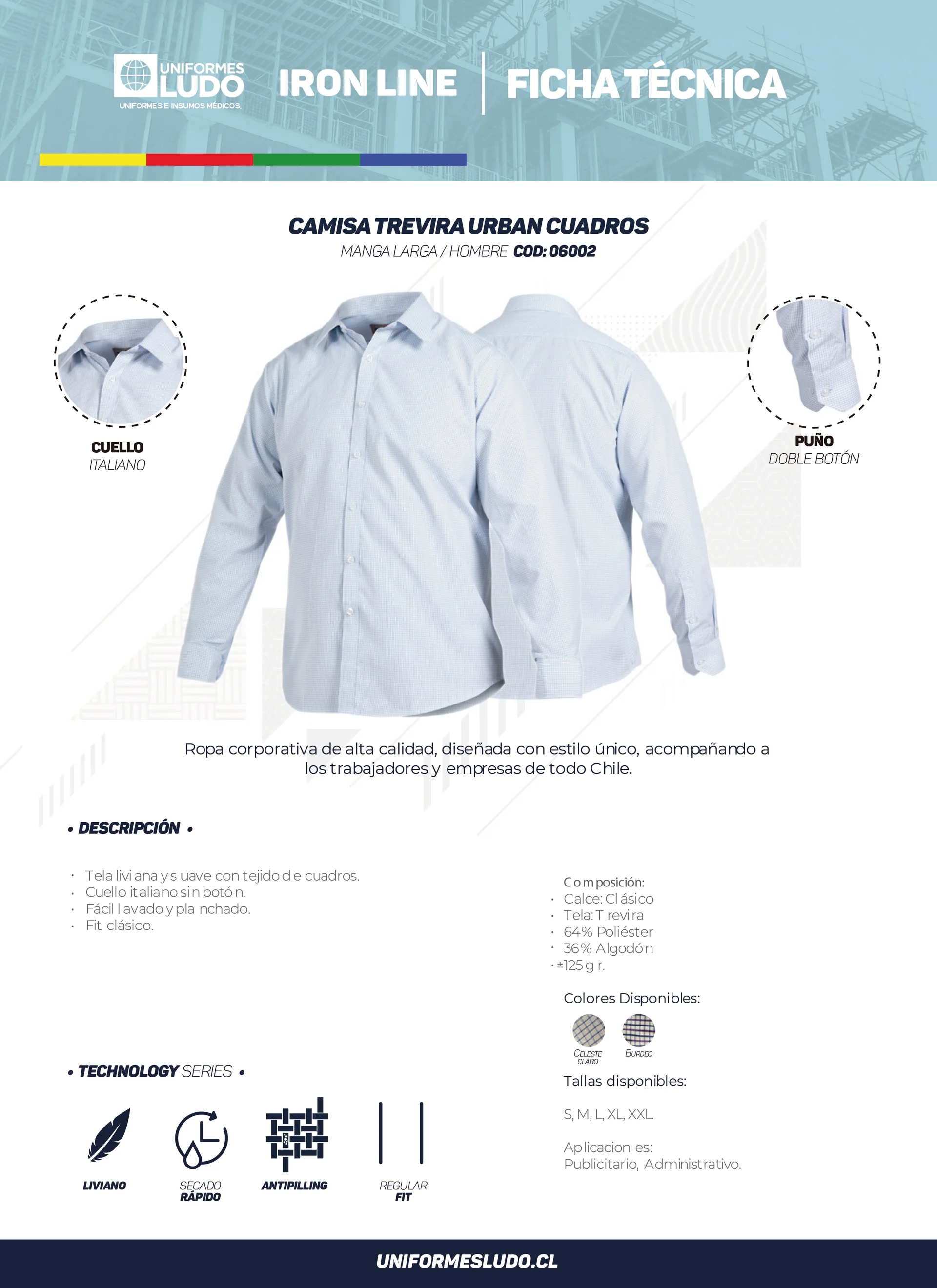 Camisa Trevira Urban Cuadros Manga Larga Hombre