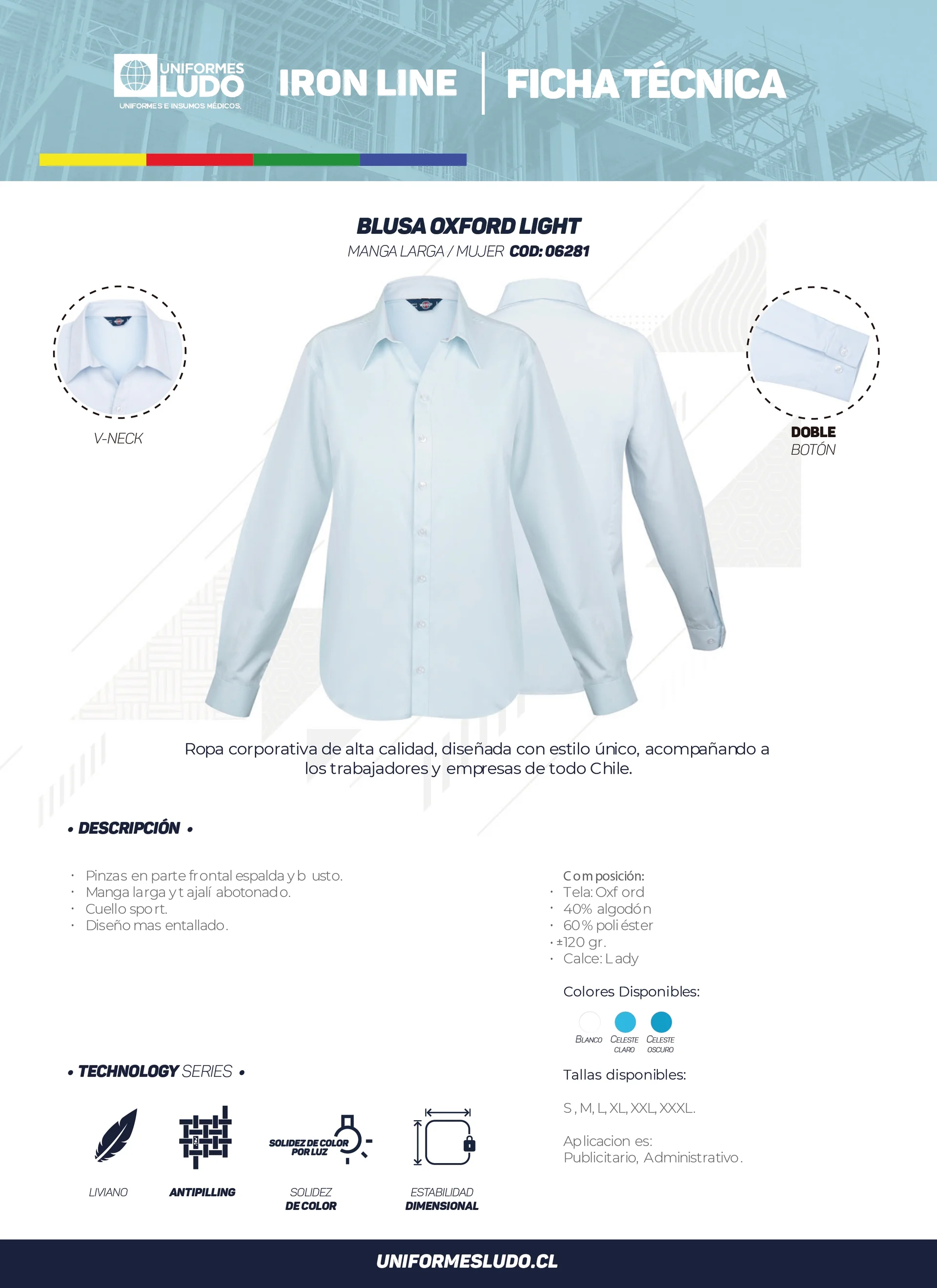 Blusa Oxford Light Manga Larga Mujer