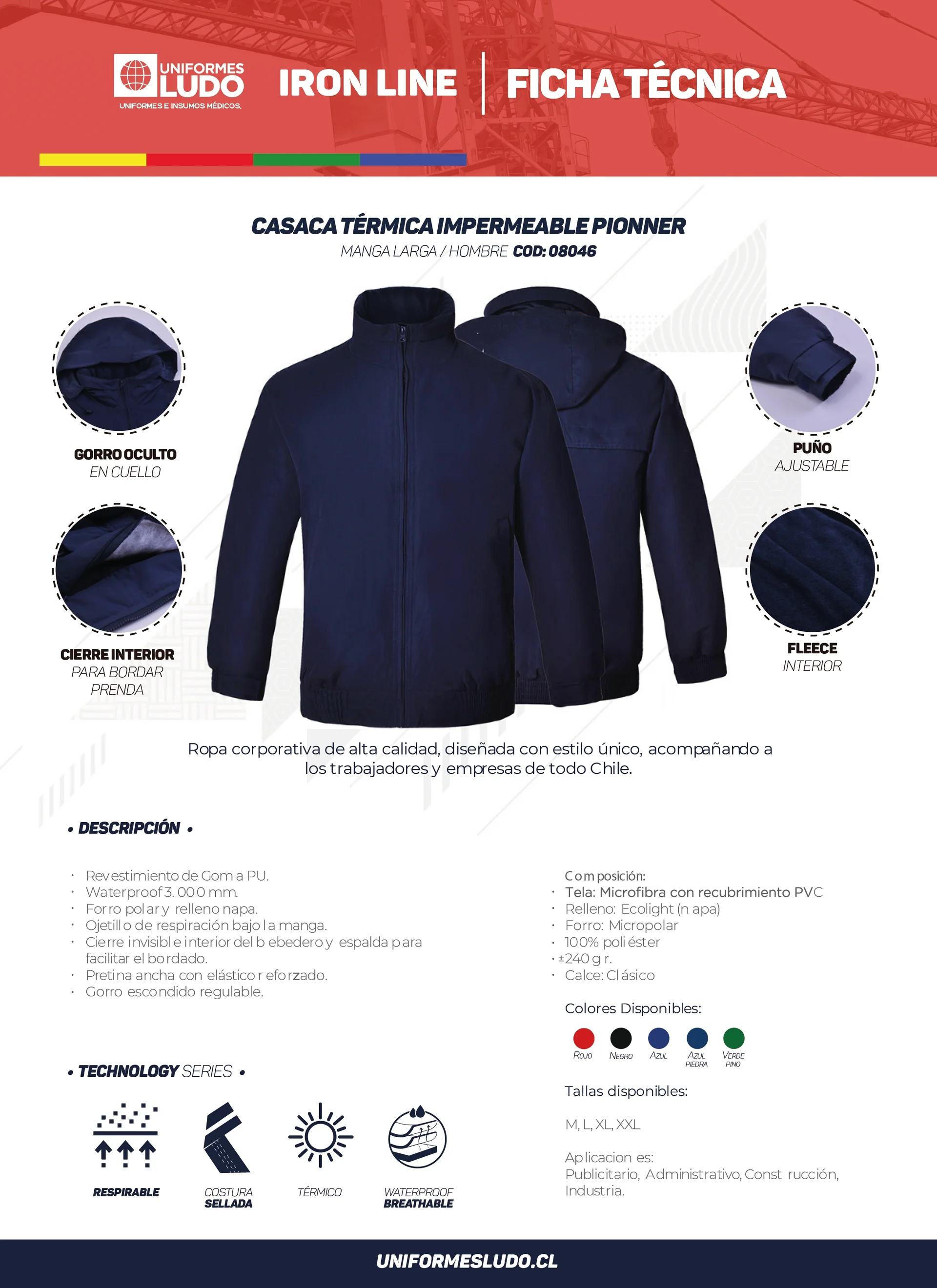 Casaca Térmica Impermeable Pionner Manga Larga Hombre