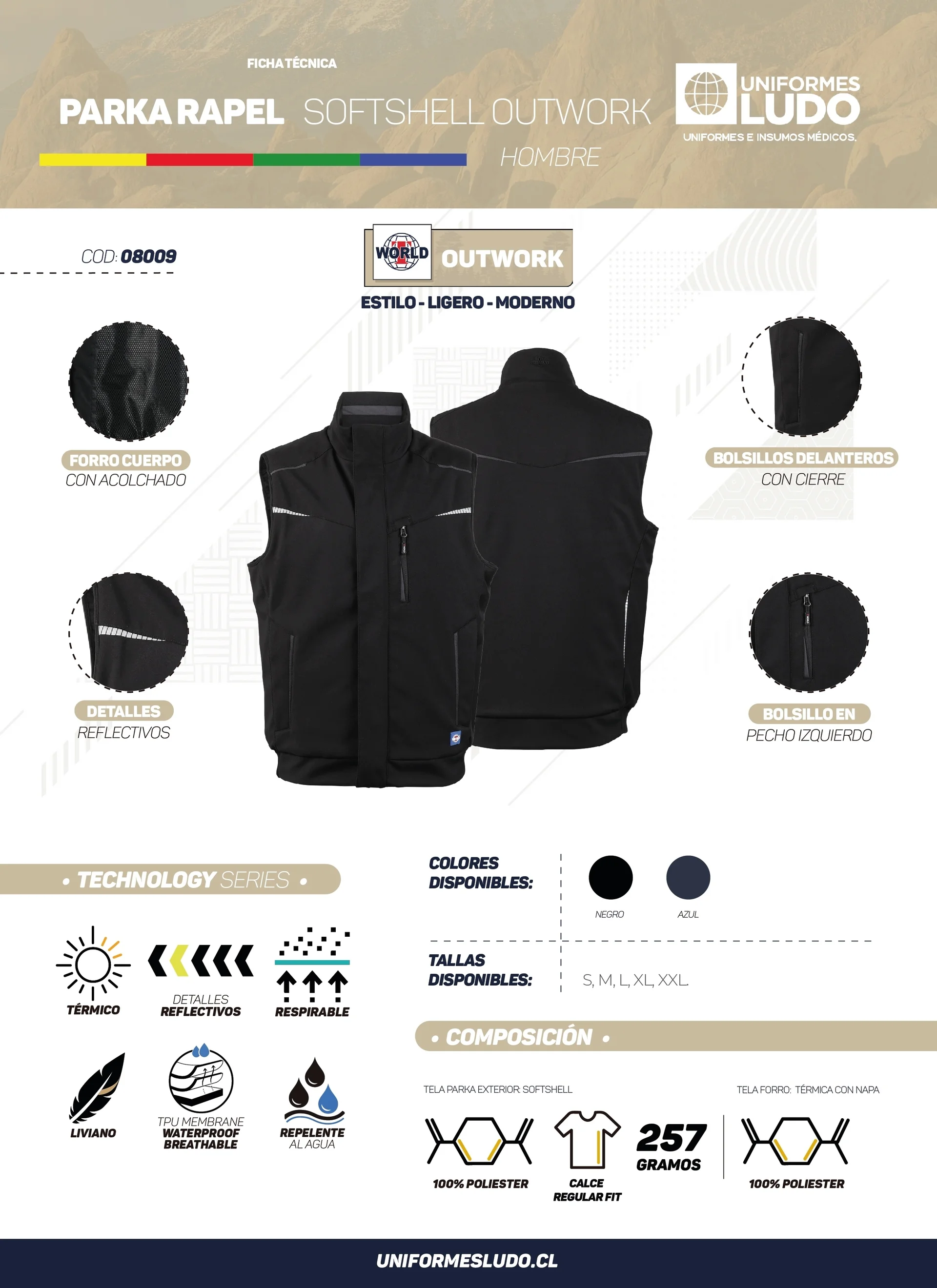 Parka Rapel Sin Manga Softshell Outwork Hombre