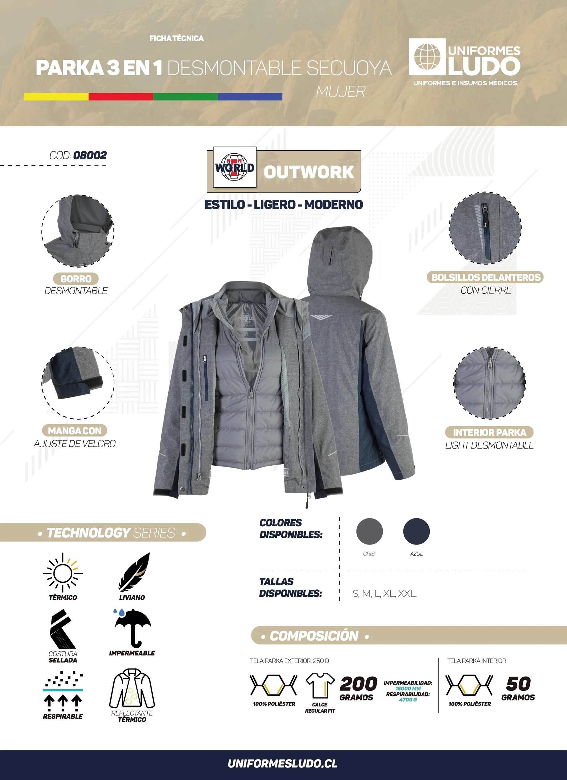 Parka Secuoya 3 En 1 Desmontable Mujer