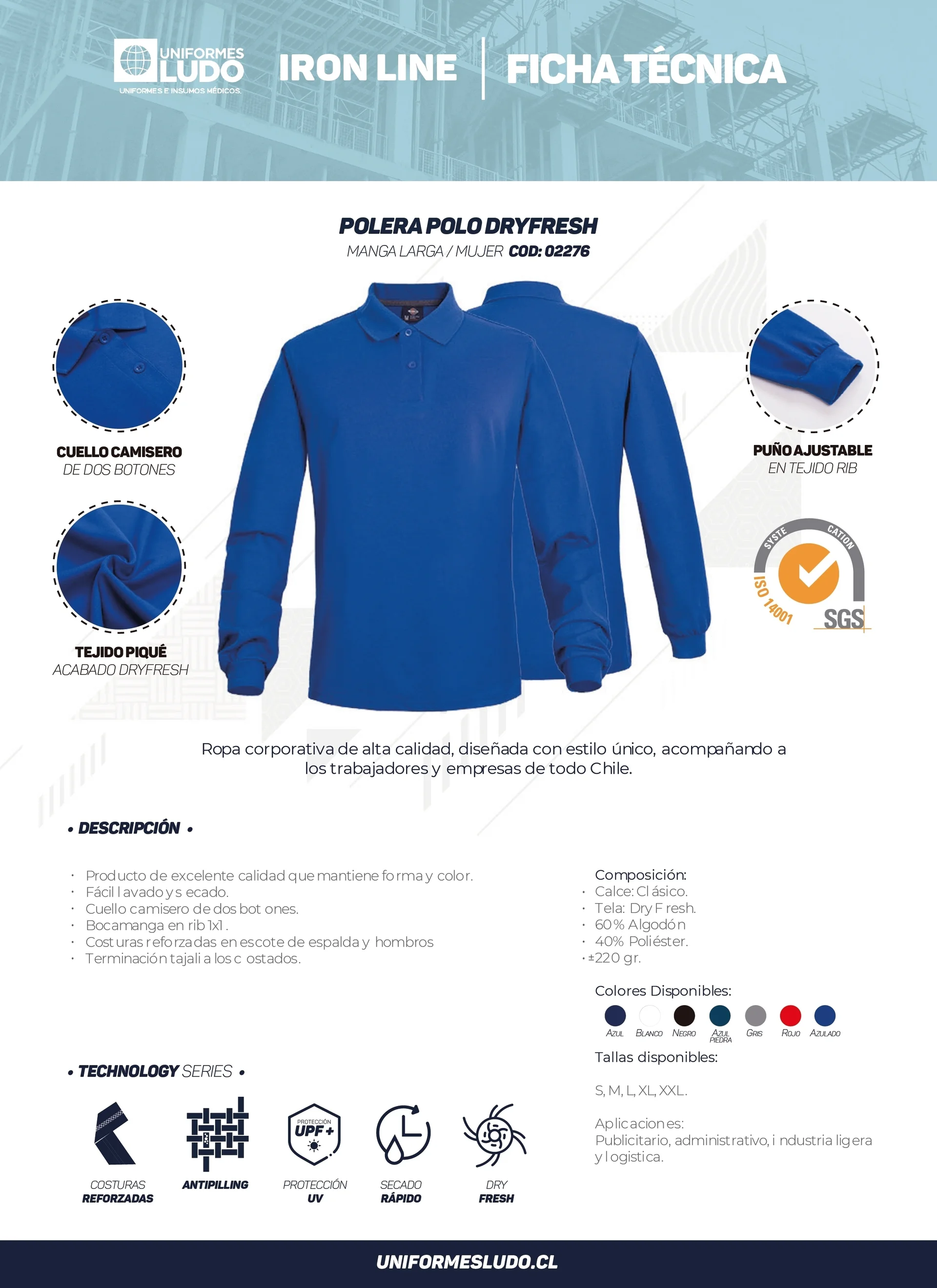 Polera polo dryfresh manga larga mujer