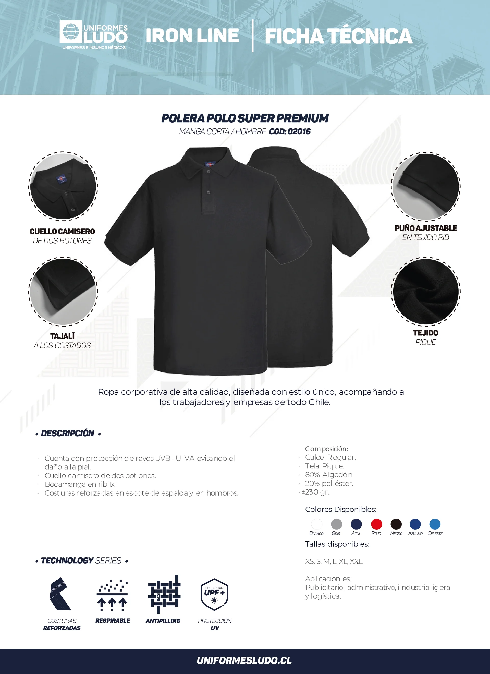 Polera polo manga corta hombre super premium