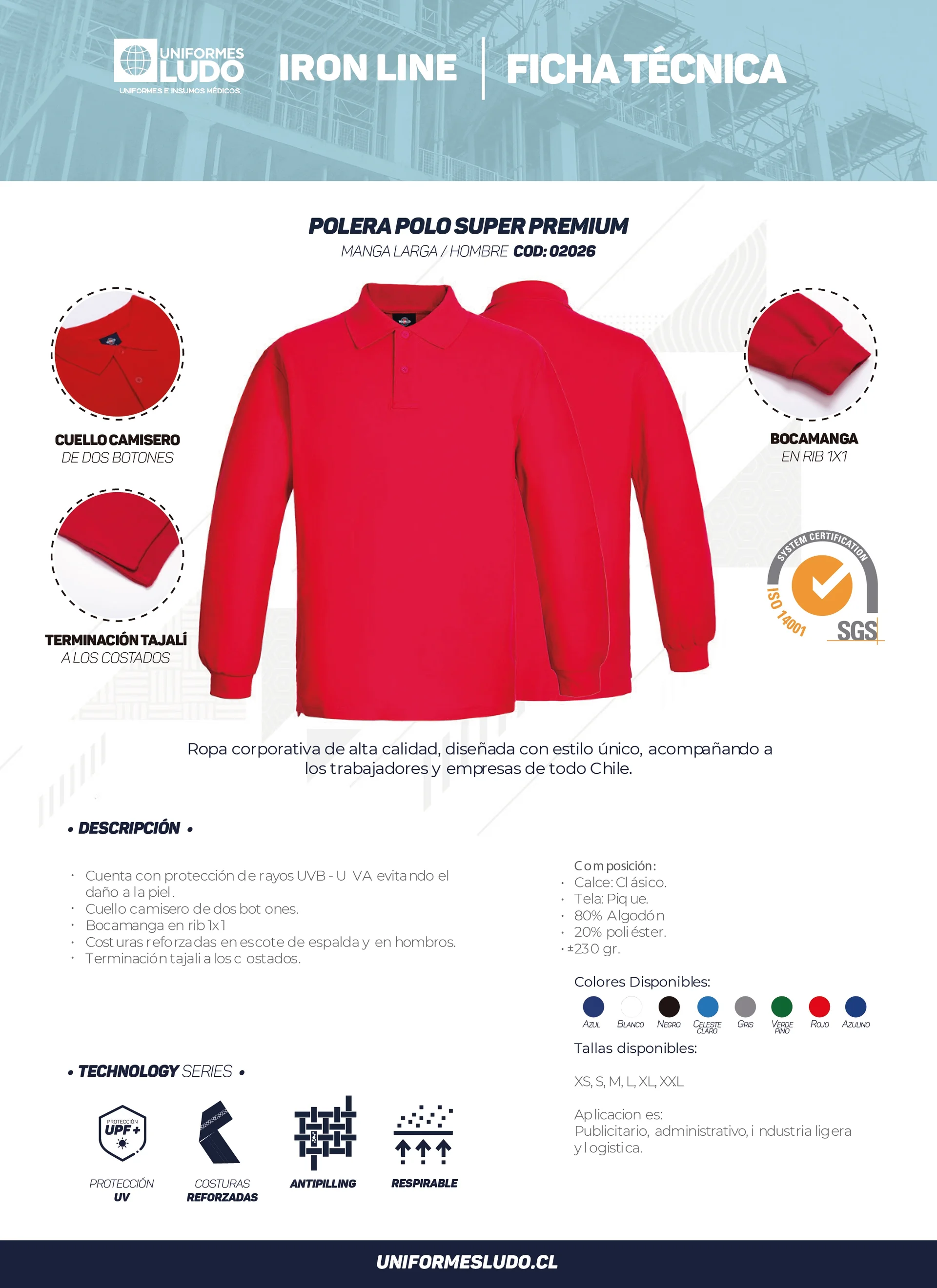 Polera polo manga larga hombre super premium